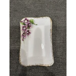 Vintage Lefton Violet China Bone Dish / Trinket Tray Gold Trim Hand Painted‎ 196